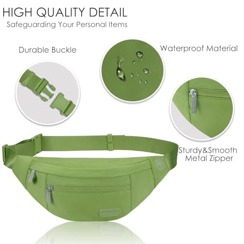 MAXTOP Large Bumbag Waist Fanny Pack Running Belt for Men Women Unisex Bum Bag with Headphone Jack and 4-Zipper Pockets Adjustable Belt for Travel Running Jogging Workout Hiking Gifts Khaki Green — view 4