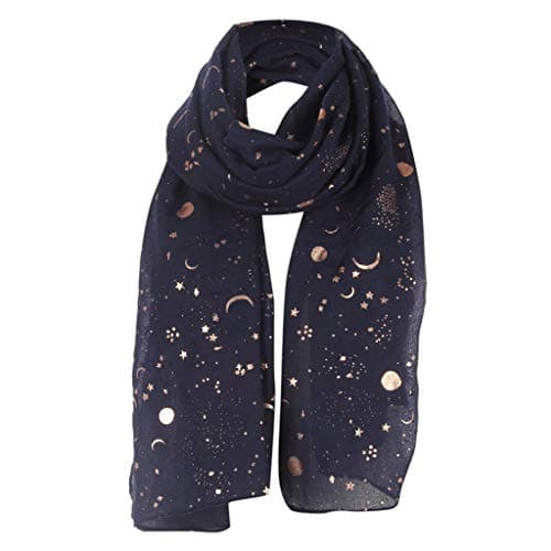 Scarves For Women Uk Lightweight - Women Fashion Star Moon Foil Printed Scarf Wrap Silk Shawl Travel Accessory Neckwear — view 2