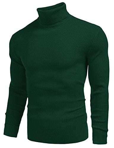 COOFANDY Men's Jumpers Turtleneck Knitted Winter Pullover Sweaters Green S — view 4