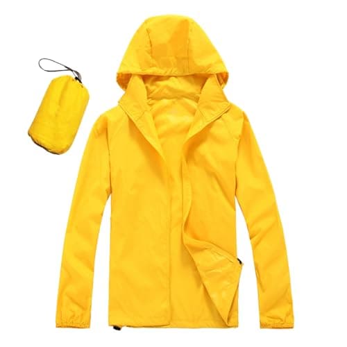 Winter Jacket Men's Jacket Blouson Jacket Men's Rain Jacket for Four Seasons Plain Packable Lightweight Windproof with Rainwear for Outdoor Travel Hiking Cycling, yellow, L