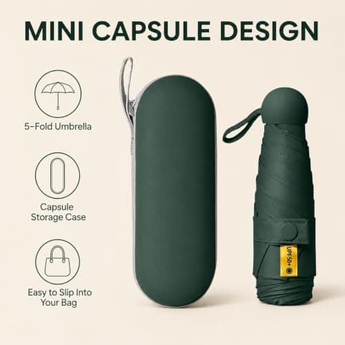 WHJYCC Compact Folding Umbrella - Dark Green Travel Umbrella with Case — view 2