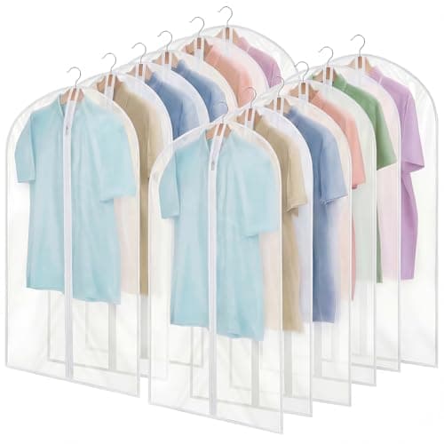 12 Pack Garment Bags, 40in PEVA Suit Bags Clothes Covers, White Edge