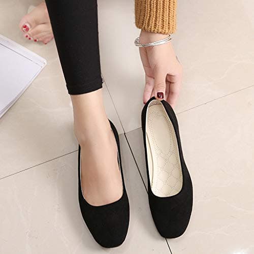 Women's Wide Width Flat Shoes Slip On Loafers Ladies Round Toe Low Top Suede Ballet Shoes Office Classic Dress Flats Lightweight Comfortable Travel Loafers Black — view 2