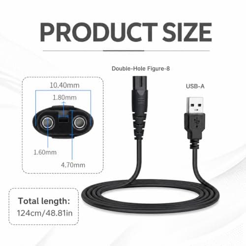 YESHLiky Water Flosser Charger Cable for Hangsun COSLUS, Portable Travel 124cm Oral Irrigator Power Cord for Water Tooth Flosser Electric Beard Razor Beauty Device Portable Lamp (Black) — view 2