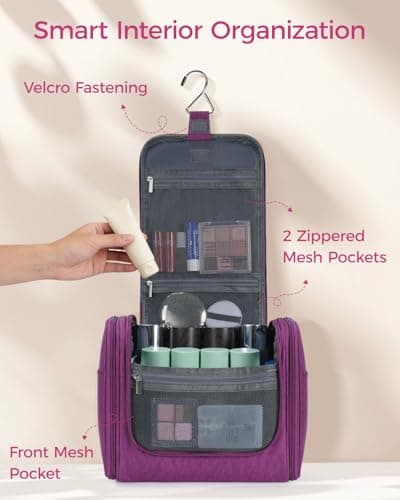 Large Hanging Toiletry Wash Bag Travel Makeup Cosmetic Organizer for Men Women by WANDF (Denim Purple) — view 5