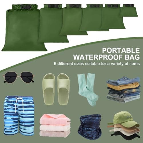 vsshe Waterproof Dry Bags 6PCS, Lightweight DryBags, Compression Sack Canoe Bag with1.5L, 2.5L, 3L 3.5L, 5L, 8L Sacks Bag for Kayaking Rafting Boating Hiking Camping Travel Backpacking Green — view 6