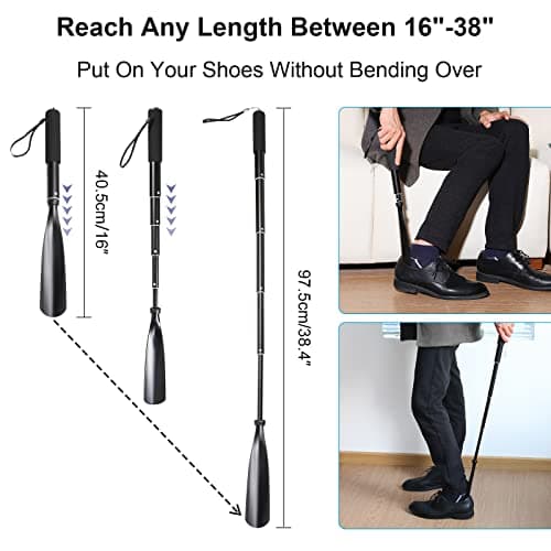 Mishell Shoe Horn Long Handled -Telescopic 41-97cm, Smooth Plastic Shoe Horn with Metal Handle, Extra Long Shoe Horn for Women, Long Shoe Horns for Men Long Handled, Long Handled Shoe Horn for Boots — view 2