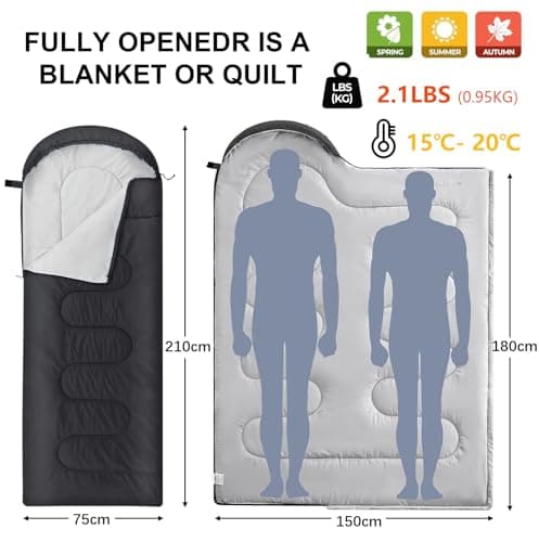 3-Season Sleeping Bag for Adults, Ultralight & Waterproof Backpacking Sleeping Bag with Compression Sack, Warm Cold Weather Camping Bag for Hiking, Outdoor Travel (Black) — view 2