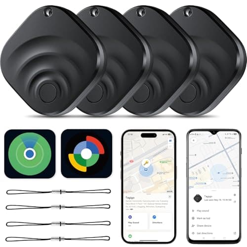 TIMU Dual System Air Tracker 4 Pack for iOS and Android, Bluetooth 5.4 Key Finder Works on Google and Apple's "Find My" app, IP67 Waterproof Item Finder/Luggage Tracker/Travel Essentials