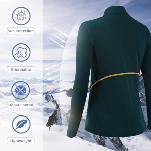 TERODACO Base Layer Women Half Zip Ski Thermal Tops 02513 Green M — view 3