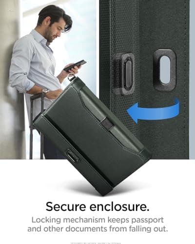 Spigen Passport Card Cover Holder Passport Wallet Travel Documents Organizer Protector Passport Holder Travel Accessories with RFID Blocking Technology SIM Card Pin Included - Military Green — view 5