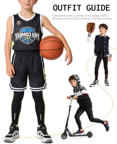 ANGEL CITIZ Boys Football Base Layer Sports Compression Pants Youth Workout Running Leggings Thermal Tights Quick Dry — view 6