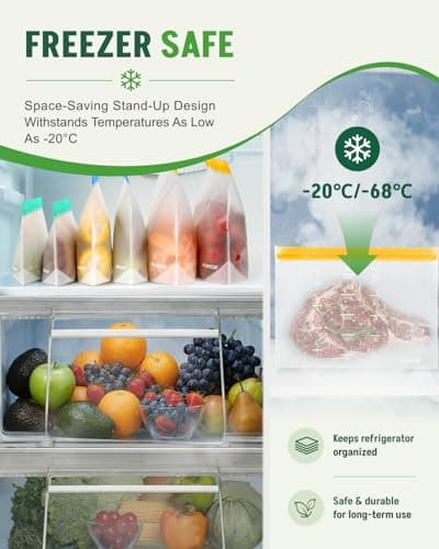 IDEATECH Reusable Freezer Bags 20 Pack Gallon Silicone Food Storage Leakproof Stand Up Pouches BPA Free Dishwasher Safe Plastic Zip Lock Batch Cooking Meal Prep — view 4