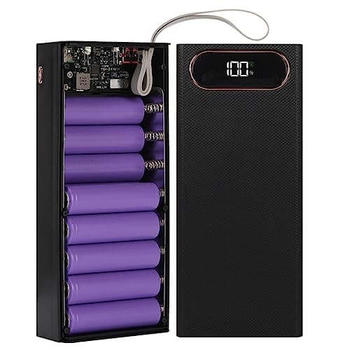 16x18650 External Battery Pack Shell, 2 USB Output DIY Power Bank, Plastic Shell Box with LCD Display, Power Bank Case, With three Micro/Type C input, Small and light Design(black)
