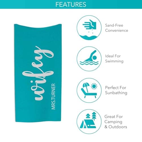 Print Maniacs Custom Personalised Hubby Wifey Towel with Name Microfibre Beach Towel Large Quick Dry Lightweight Travel Towel Honeymoon Holiday Pool Spa — view 4