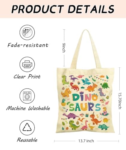 Dinosaurs Canvas Tote Bags Kids - Cartoon Polyester Shoulder Bag Boys Girls — view 3