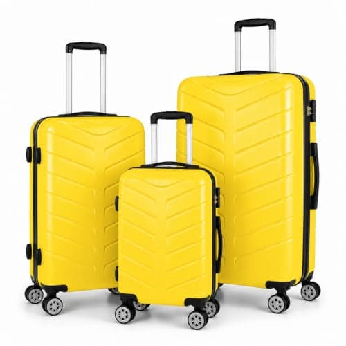 Set of 3 Pcs Luggage Hardshell Suitcase Light Weight, Yellow — view 3