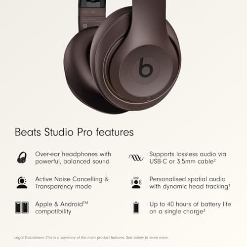 Beats Studio Pro – Wireless Bluetooth Noise Cancelling Headphones – Personalised Spatial Audio, USB-C Lossless Audio, Apple & Android Compatibility, Up to 40 Hours Battery Life – Deep Brown — view 2