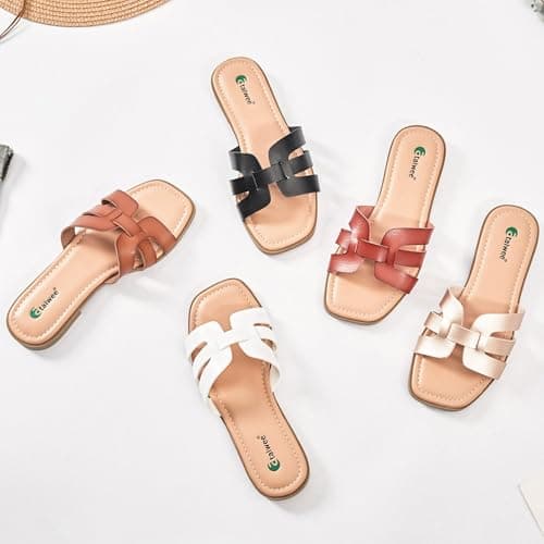 Ataiwee Women's Dressy H Flat Slide Sandals Faux Leather slippers,Gold 8 — view 6