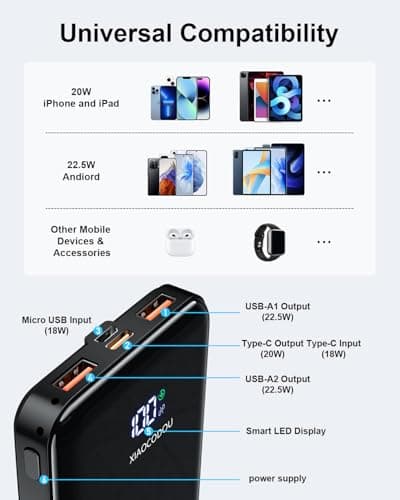 POWER BANK 20000mAh PD20W Fast Charging USB C 22.5W Portable Charger Power bank with LCD Display Battery Pack for Smartphones Smartwatch Travel Camping Outdoor etc — view 5