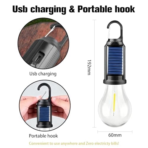 Solar Camping Light 4-Pack, Rechargeable Tent Lamp with Hook, Vintage Outdoor Design for football Field, Garden, Patio — view 5