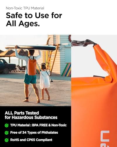 Spigen [30L [IPX5] Aqua Shield Waterproof Bag Dry Bag Backpack for Hiking, Extra Inner Pocket, Large Dry Sack, Swimming Kayaking Paddle Boarding, Robust & Anti-Scratch, Hiking Gear - Sunset Orange — view 6