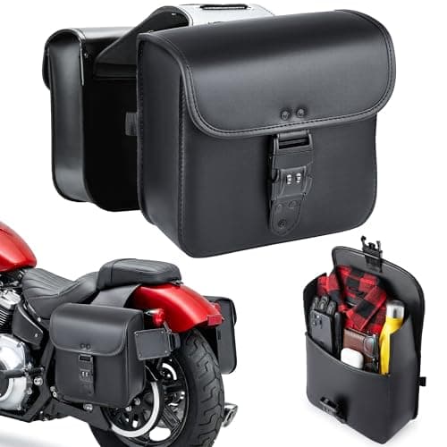 Nomad Leather Motorcycle Saddlebags Quick-Easy Universal Fit Throw Over Saddle Bags Cruiser Biker Side Bags (Black)