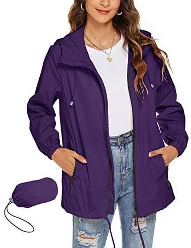 Rapbin Waterproof Jackets Women Lightweight Rain Jacket Packable Raincoat