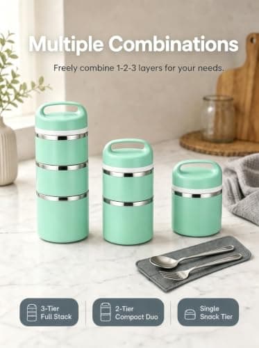Lille Home Stainless Steel Lunch Box, Stackable 3-Tier, 1380ml — view 5