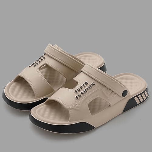 Men's Quick-Dry Slip-On Sandals for Outdoor Walking, Lightweight Breathable Mesh with Cushioned Insole, Summer Beach Pool Shoes (Khaki, 8) — view 4