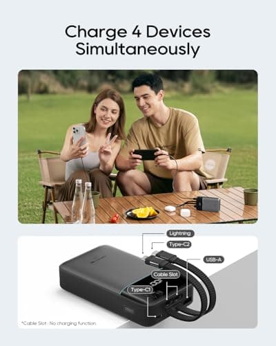 CUKTECH CP24 Power Bank 20000mAh 40W Portable Charger with Built-in USB-C and MFi Certified Lightning Cables, Battery Pack for iPhone 16/15 Plus Pro MAX, Galaxy S24/S23 Ultra, Xiaomi, iPad — view 5