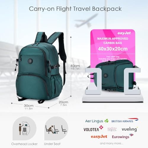 SPAHER for Ryanair Cabin Bags 40x30x20 Underseat Foldable Travel Cabin Backpack Carry on Hand Luggage Waterproof Small Hiking School Camping Backpack 25L for Men Women, Grey — view 2