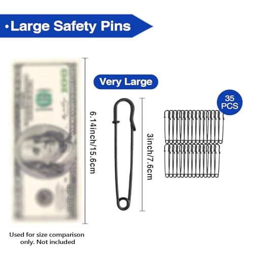 35 Pcs 3 Inch Large Safety Pins – Black Heavy Duty Safety Pins for Clothes, Shawls, Quilts, Crafts, Sewing, Travel & DIY Repair Kits — view 2