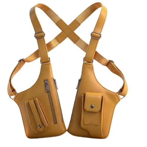 Anti-Theft Shoulder Holster Bag for Men, Double Shoulder Armpit Chest Bag, Premium Leather, Adjustable Straps, Phone Wallet Pocket - Travel, Outdoor, Unisex Underarm Pouch, Yellow, L, Anti-theft
