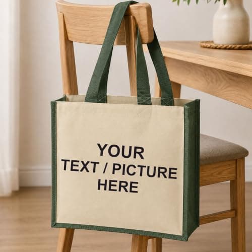 Printshirts Personalised Canvas Tote Bag – Custom Shopping Bag with Image, Logo or Text, Large Reusable Shoulder Bag, Natural Contrast Colour Handles, Personalised Gift Bag Green — view 5