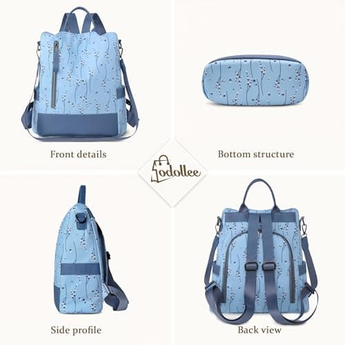 SODOLLEE Backpack Womens Anti Theft – Floral Small Rucksack Bag, Lightweight Water-Resistant Back Pack for Work, Travel & Holiday Blue — view 5