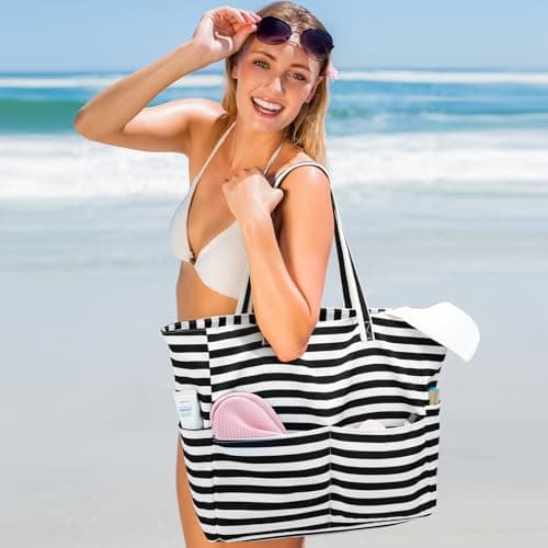 benpen Large Beach Bag for Women:Summer Beach Tote Bag with Zip — view 3