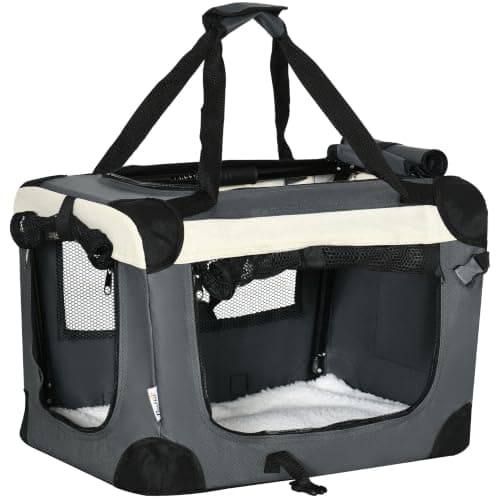 PawHut 51cm Foldable Pet Carrier for Miniature Dogs Cat Carrier Grey