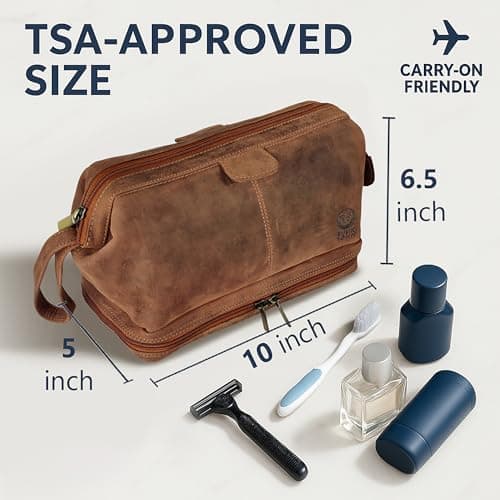 Leather Wash Bag for Men - Full Grain Travel Toiletry Bag Shaving Dopp Kit — view 3