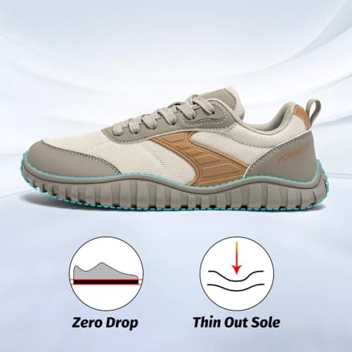HOBIBEAR Wide Barefoot Shoes for Womens Mens Minimalist Trail Running Hiking Sneakers Comfortable Lightweight Beige SIZE 41 — view 4