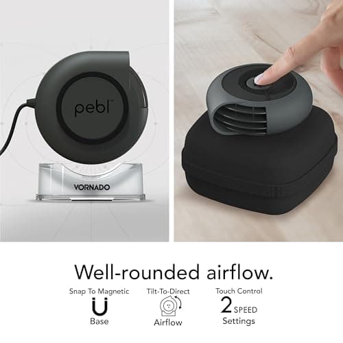 Vornado PEBL PAK Portable Desk Fan with Carry Case, USB Fan, Magnetic Base, Adjustable Airflow, Personal Spot-Cooling, 2 Speed Settings, Included Wall Adapter, Perfect as Home, Office, or Travel Fan — view 3