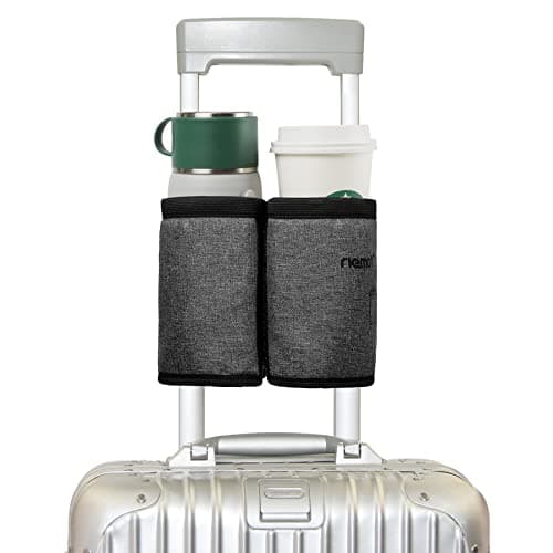 riemot Luggage Travel Cup Holder, Free Hand Drink Caddy - Hold Two Coffee Cups, Fits Roll on Suitcase Handles - Gifts for Travelers, Tourist, Flight Attendants Travelers Accessories