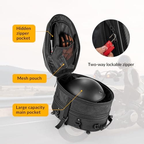 ROCKBROS 20-35L Motorbike Saddle Bag Hard Shell Waterproof Motorcycle Tail Bag with Rain Cover for Storage, Travel, Cycling — view 4