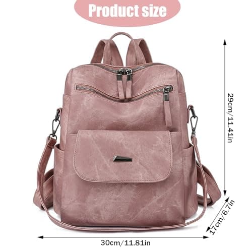 PU Leather Anti-Theft Backpack for Women - High Capacity Waterproof Rucksack, Fashion Handbag, School Bag, Retro Ladies Daypack for Work and Travel (Pink) — view 2