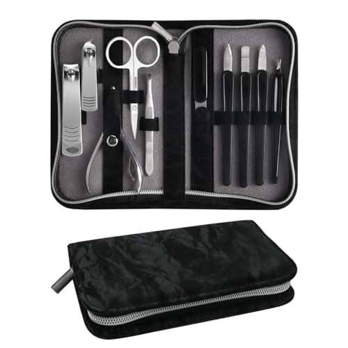 Manicure Set 10pcs Professional Nail Clippers Kit Pedicure Care Tools-Stainless Steel Grooming Tools for Travel-Black