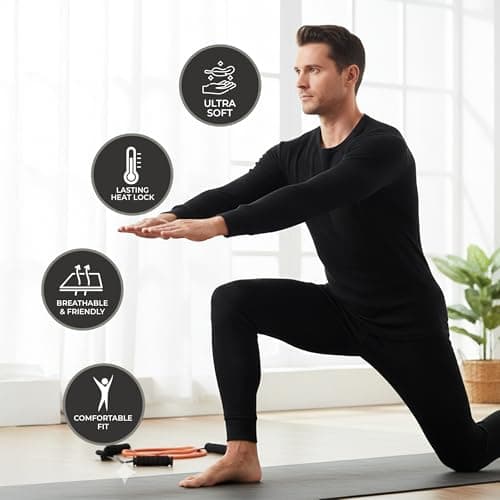 Active Star Mens Thermal Underwear Set, 0.45 Tog Long John Bottoms With Short & Long Sleeve Tops Base Layer Warm Winter Thermals For Running Sport Ski S-XXL, Long Sleeve Thermal Set Black - XL — view 2