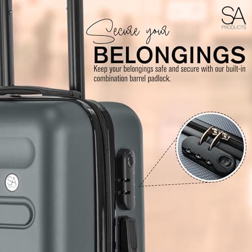 SA Products Cabin Suitcase - 34L Carry On Hard Shell Bag - 55x40x20 - Grey — view 3