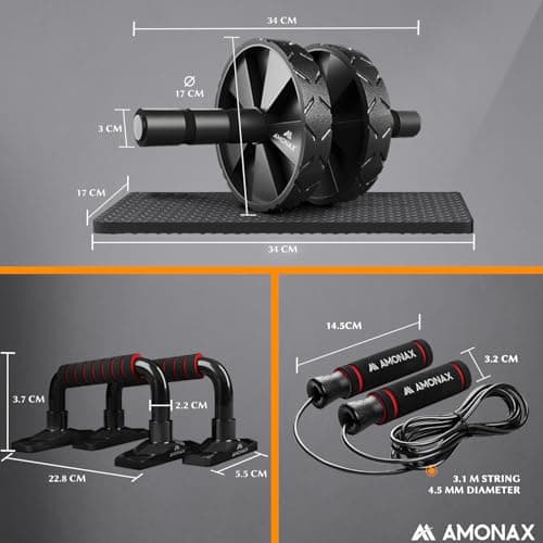 Amonax Gym Equipment for Home Workout (Ab Roller Wheel Set, Skipping Rope, Push-up Handles). Fitness Exercise, Strength Training Equipment for Abs, Weight Loss, Sport Accessories for Men Women — view 6