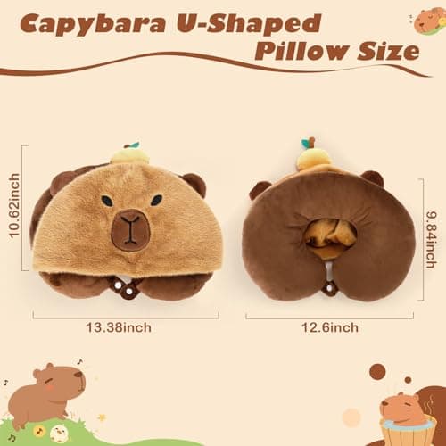 Capybara U-Shaped Travel Pillow with Hood - Plush Neck & Chin Support Headrest, Soft Animal Pillow for Airplane, Train, Car, Office Sleep — view 5