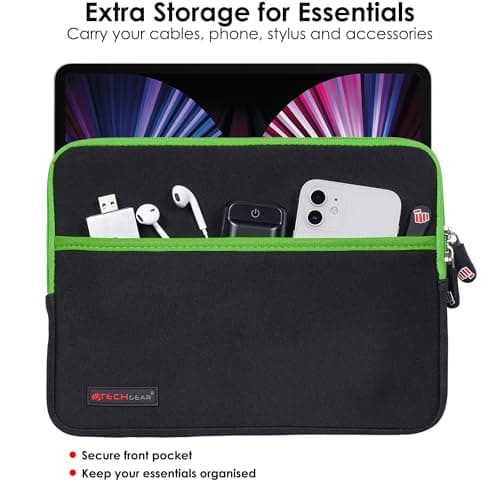 TECHGEAR Universal Neoprene Padded Sleeve Case for 9-11" Tablets: iPad Pro/Air 11", iPad A16 10.9", iPad 10.2", Samsung Tab A11 Plus A9+ S10 Lite S9 FE, Lenovo Tab M10 - Shockproof Zipped Pouch — view 5